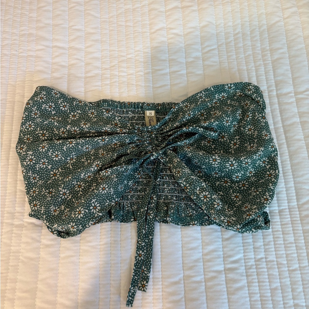 Floral Green Strapless Top